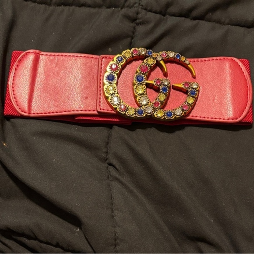 Fashion Dress Belt Red with Gold and Blue Accents